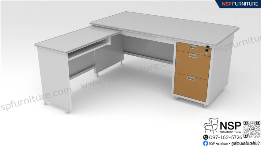 โต๊ะทำงานหน้าเหล็กปิดผิวด้วยลามิเนท รุ่น DL-52-3ADK - NSP Furniture