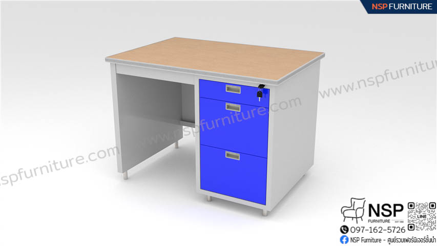 โต๊ะทำงานหน้าเหล็กปิดผิวด้วยพีวีซีลายไม้ รุ่น DP-35-3 - NSP Furniture