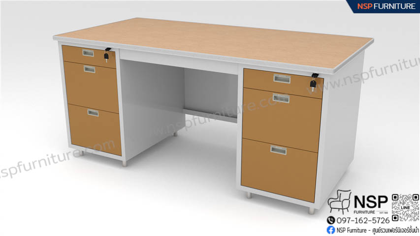 โต๊ะทำงานหน้าเหล็กปิดผิวด้วยพีวีซีลายไม้ รุ่น DP-52-33 - NSP Furniture