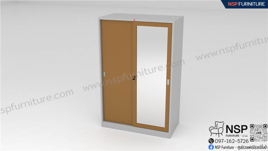 ตู้เสื้อผ้าบานเลื่อนทึบซ้าย-กระจกเงาขวา รุ่น KVS-126K - NSP Furniture